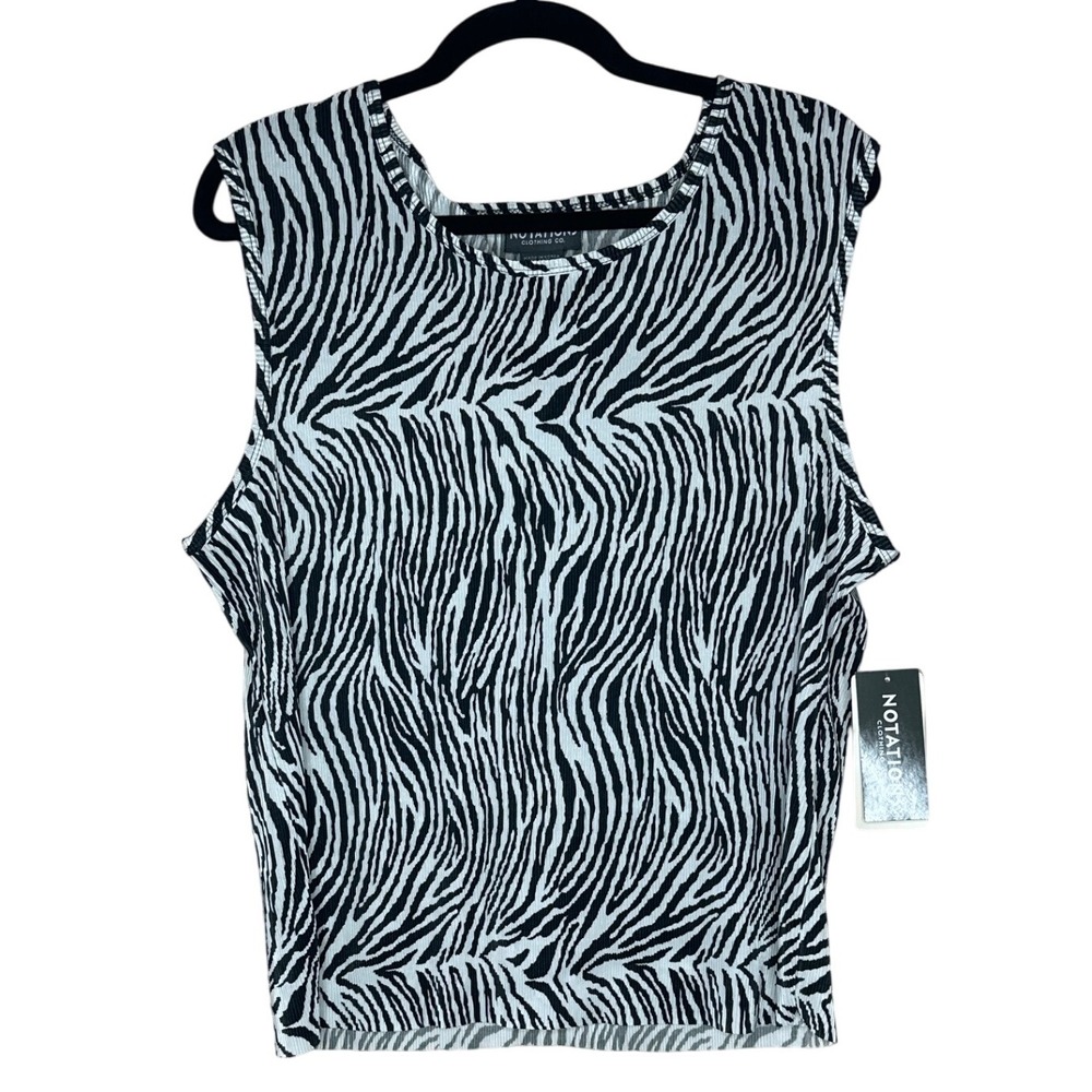 Notations‎ VTG NWT Zebra Print Tank Top Sleeveless Pleated Blouse Size XL chic